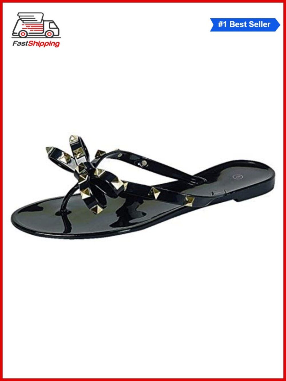 Studded Jelly Flip Flops Bow Open Toe Sandals Vegan Waterproof